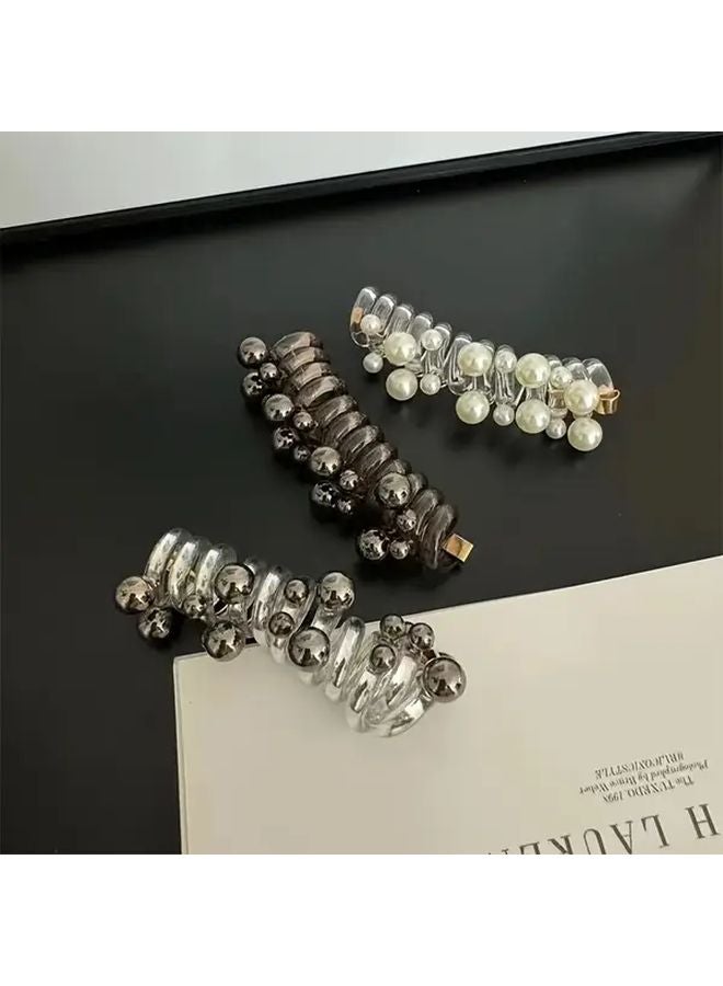 Silvery Telephone Cord Hair Ties Bubble Braid Beaded Head Rope Ponytail Hair Tie - Image 3